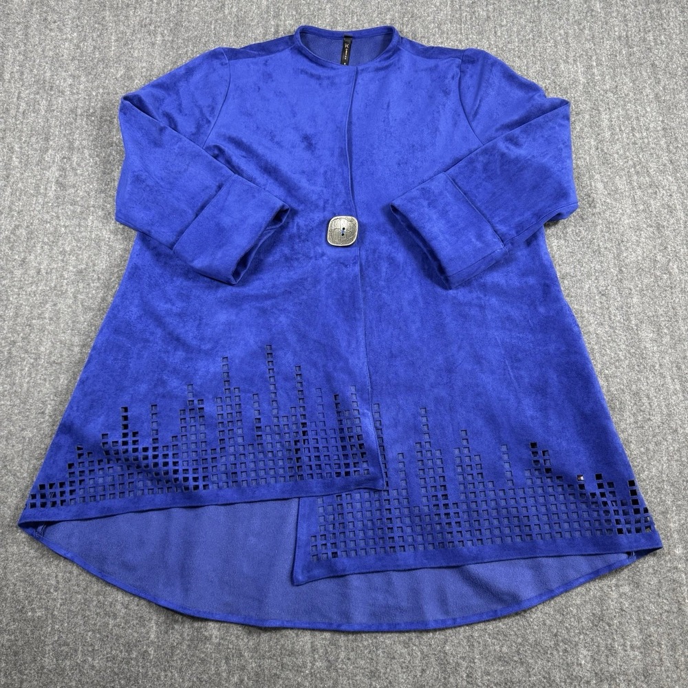 IC by Connie K Women's S Blue Faux Suede Laser Cut Jacket Made in USA